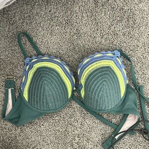 Green & Blue Crochet Knit Bikini Bra